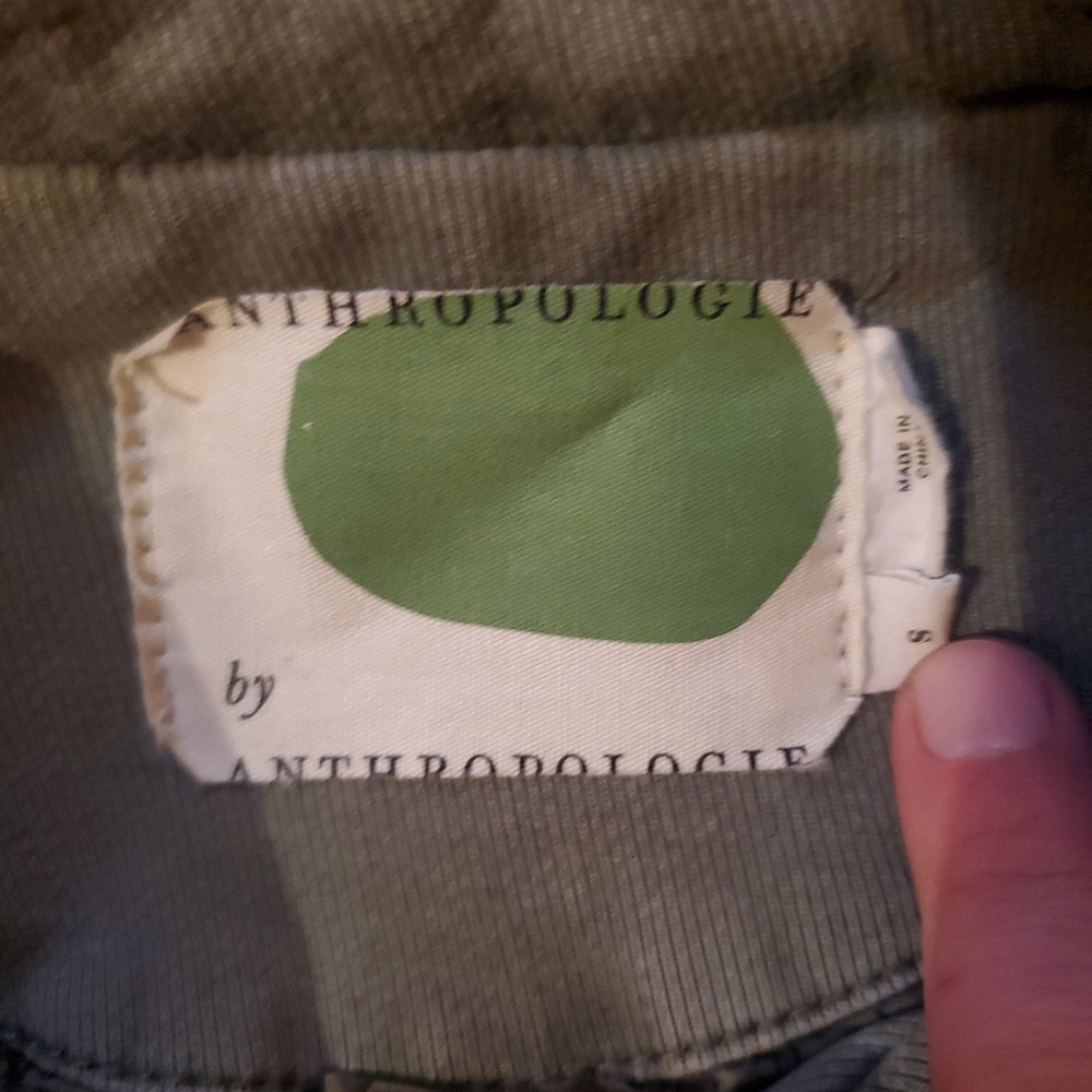 Anthropologie Green Fatigue Asymmetric Zip Button Lined Jacket w/ Pockets Small - Picture 2 of 15